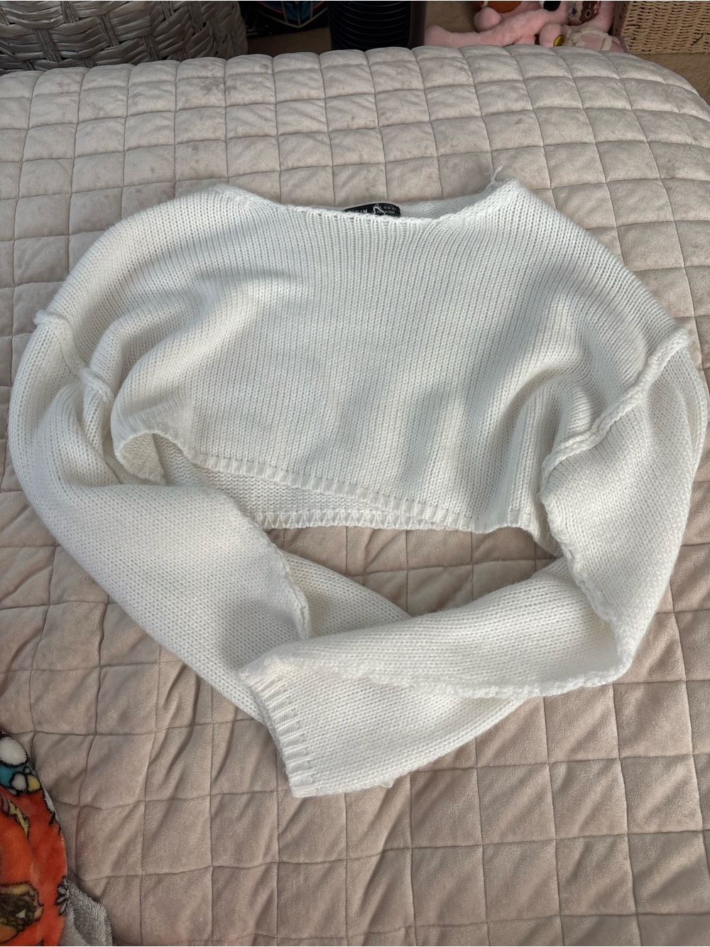 Cropped White Knit Women's Sweater